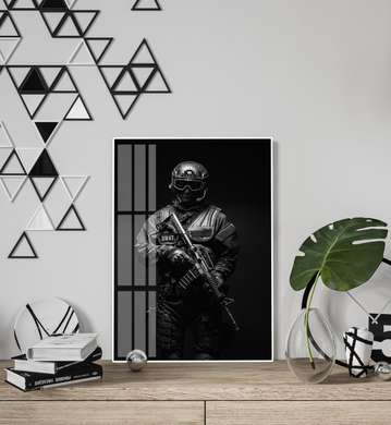 Постер - SWAT, 60 x 90 см, Постер на Стекле в раме, Черно Белые