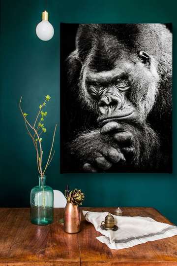 Poster, Black and white gorilla, 30 x 45 см, Canvas on frame, Animals