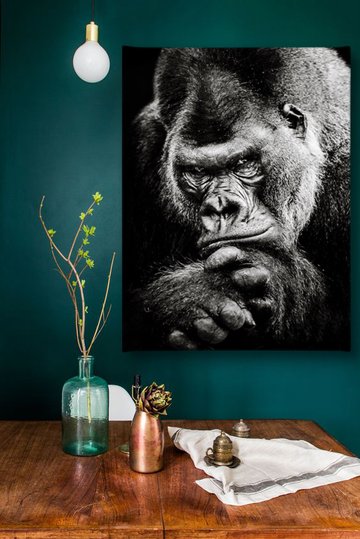 Poster, Gorilă alb-negru, Panza pe cadru