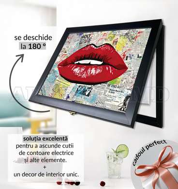 Multifunctional Wall Art - Red lips, 40x60cm, Black Frame