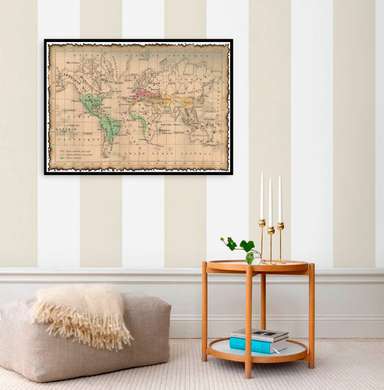 Poster - Harta lumii în stil vechi, 45 x 30 см, Panza pe cadru