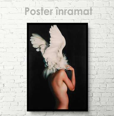 Poster - Girl with white feathers, 30 x 45 см, Canvas on frame, Nude