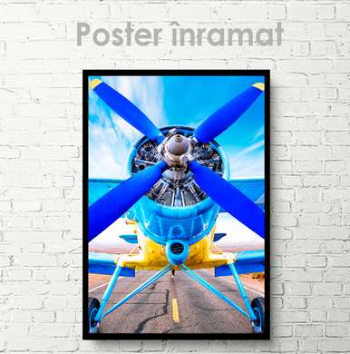 Постер - Самолет пропеллер, 60 x 90 см, Постер на Стекле в раме, Транспорт