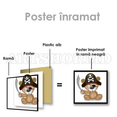 Poster - Pirat ursuleț de pluș, 100 x 100 см, Poster inramat pe sticla, Pentru Copii