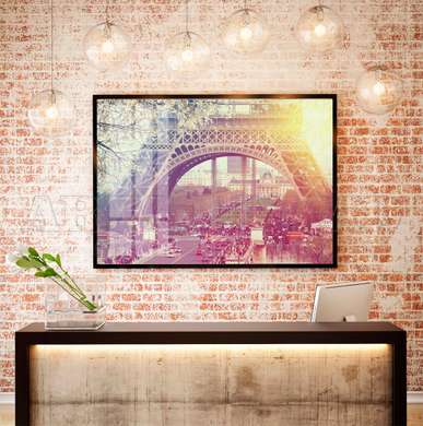 Poster - Eiffel Tower at dawn, 90 x 60 см, Framed poster, Maps and Cities