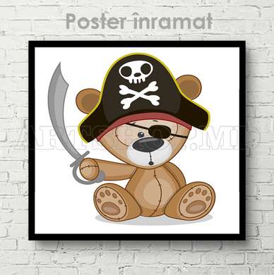 Poster - Mishka Pirate, 100 x 100 см, Framed poster on glass, For Kids