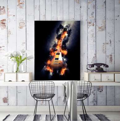 Poster - Black and gold guitar on a black background, 60 x 90 см, Framed poster