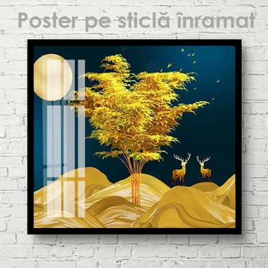 Poster - Moonlight Landscape, 100 x 100 см, Framed poster on glass, Botanical