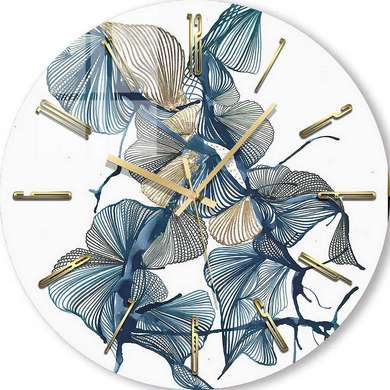 Glass clock - Blue Flowers, 40cm