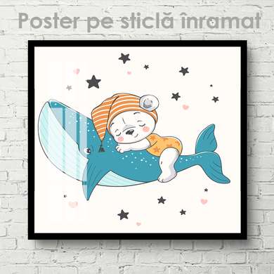 Постер - Милый медвежонок на ките, 40 x 40 см, Холст на подрамнике, Для Детей
