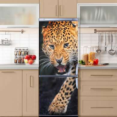 3D sticker on the door, Leopard got angry, 60 x 90cm, Door Sticker