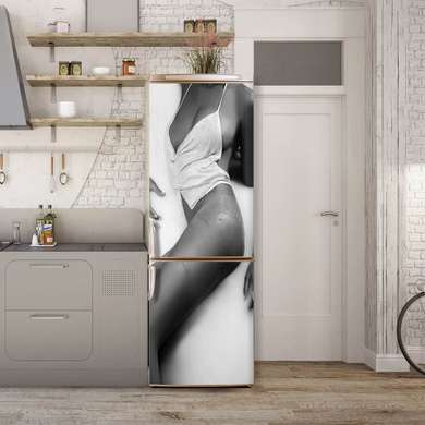 3D sticker on the door, a woman in black and white colors, 60 x 90cm, Door Sticker
