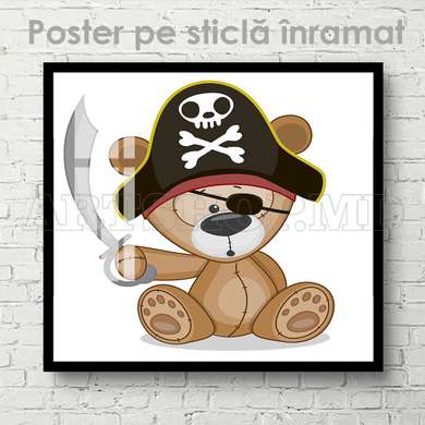 Poster - Mishka Pirate, 100 x 100 см, Framed poster on glass, For Kids