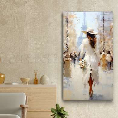 Poster - Elegant lady in Paris, 40 x 80 см, Canvas on frame, Picturi