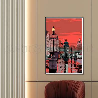 Poster - The city in Pop Art style, 60 x 90 см, Framed poster on glass, Maps and Cities