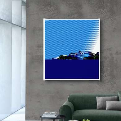 Poster - Formula 1 on a blue background, 40 x 40 см, Canvas on frame