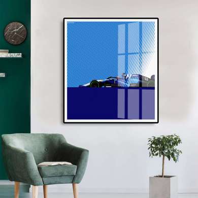 Poster - Formula 1 on a blue background, 40 x 40 см, Canvas on frame