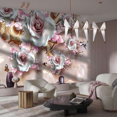 Wall Mural - Roses with birds and butterflies