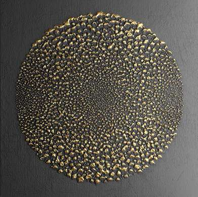 Постер - Золотой круг из точек, 40 x 40 см, Холст на подрамнике, Абстракция