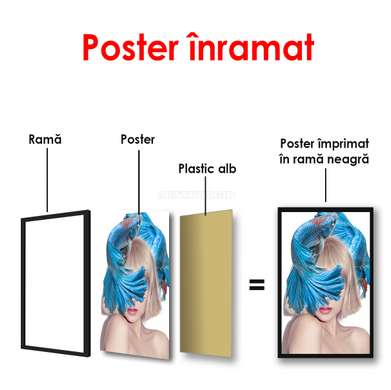 Poster - Fata cu pește albastru pe cap., 60 x 90 см, Poster înrămat, Minimalism