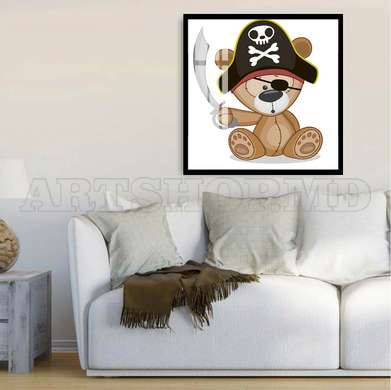 Poster - Mishka Pirate, 100 x 100 см, Framed poster on glass, For Kids