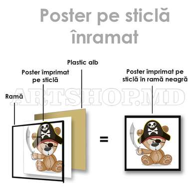 Poster - Pirat ursuleț de pluș, 100 x 100 см, Poster inramat pe sticla, Pentru Copii