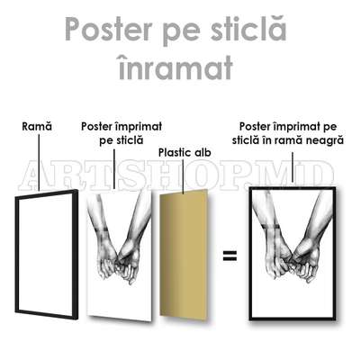 Poster - Holding hands, 60 x 90 см, Framed poster on glass, Black & White