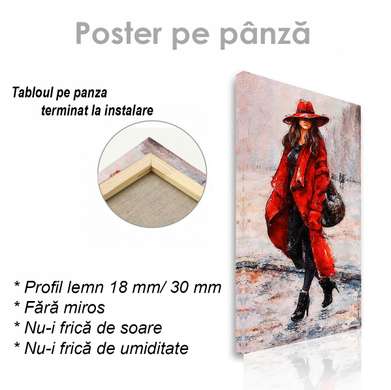 Poster - Fată în palton roșu, 45 x 90 см, Poster inramat pe sticla