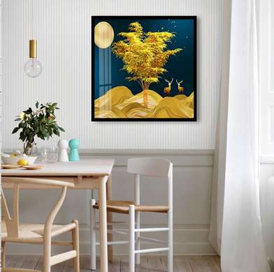 Poster - Moonlight Landscape, 100 x 100 см, Framed poster on glass, Botanical