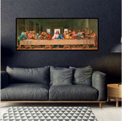 Постер - Иисус со своими учениками, 90 x 30 см, Холст на подрамнике, Религиозные