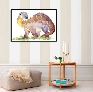Постер - Динозавр в акварели 5, 90 x 60 см, Постер на Стекле в раме