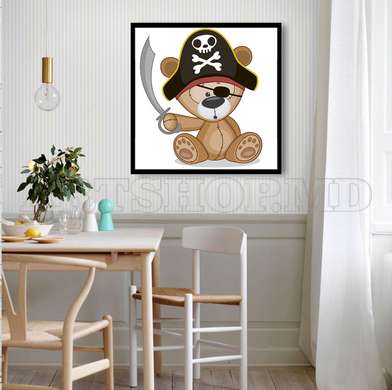 Poster - Mishka Pirate, 100 x 100 см, Framed poster on glass, For Kids