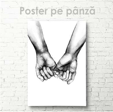 Постер - За руки, 30 x 45 см, Холст на подрамнике, Черно Белые