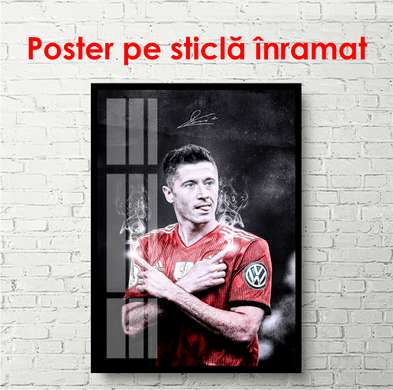 Poster - Joyful soccer player, 45 x 90 см, Framed poster on glass, Sport