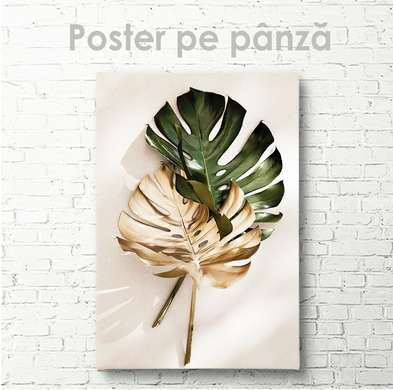 Poster - Frunza aurie si verde, 30 x 45 см, Panza pe cadru, Botanică