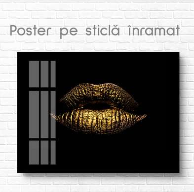 Poster - Golden lips, 45 x 30 см, Canvas on frame