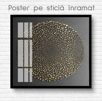 Постер - Золотой круг из точек, 100 x 100 см, Постер на Стекле в раме