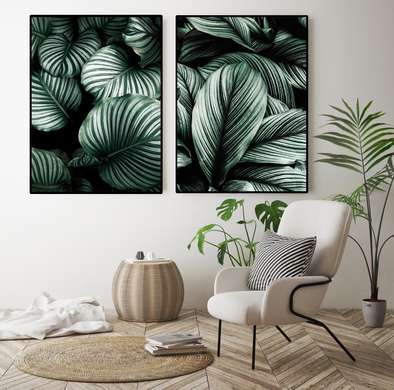 Постер - Зеленые листья, 30 x 45 см, Холст на подрамнике, Наборы