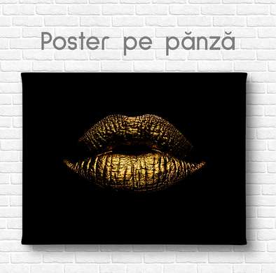 Постер - Золотые губы, 90 x 60 см, Постер на Стекле в раме, Гламур