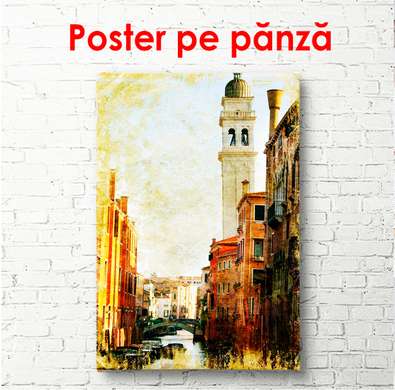 Постер - Красивый старинный город, 45 x 90 см, Постер на Стекле в раме, Винтаж