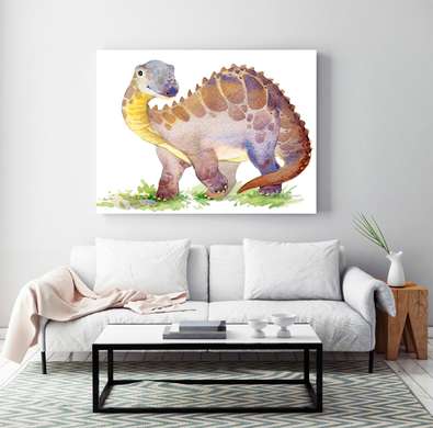 Poster - Dinosaur in watercolor 5, 90 x 60 см, Framed poster on glass