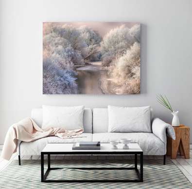 Poster - Winter forest, 90 x 60 см, Framed poster on glass, Nature