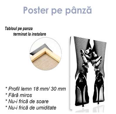Постер - Черные каблуки, 30 x 90 см, Холст на подрамнике, Черно Белые