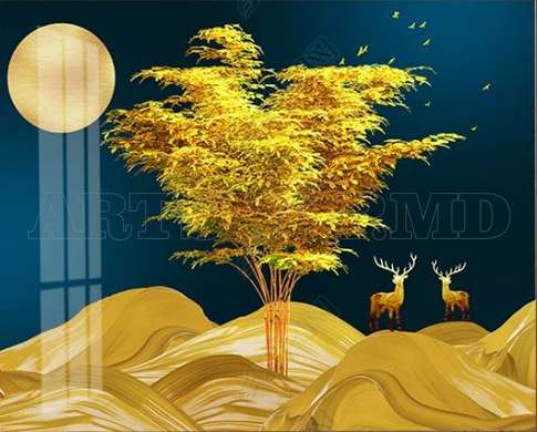Постер - Пейзаж в лунном свете, 40 x 40 см, Холст на подрамнике, Ботаника