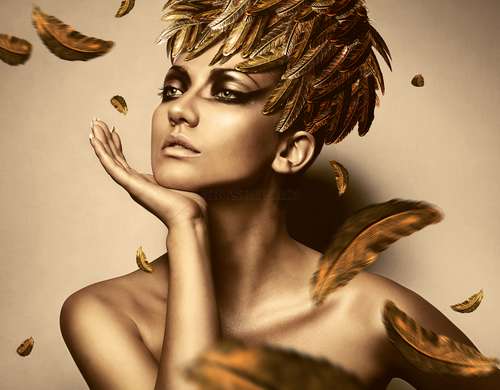 Картина в Раме - Золотые перья, 120 x 90 см