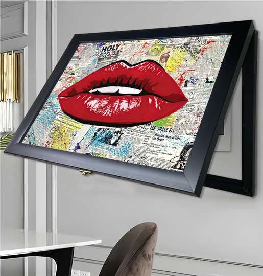 Мультифункциональная Картина, красные губы, 30x40cm, Белая Рама
