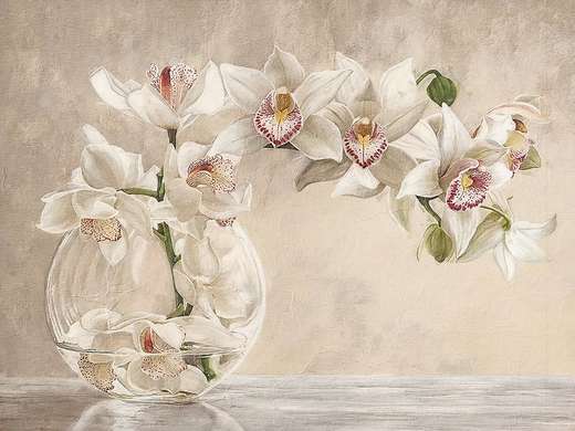 Poster - Orhidee într-o vază de sticlă, 45 x 30 см, Panza pe cadru, Flori