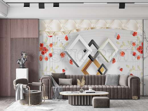 Wall mural - Red roses and geometric elements