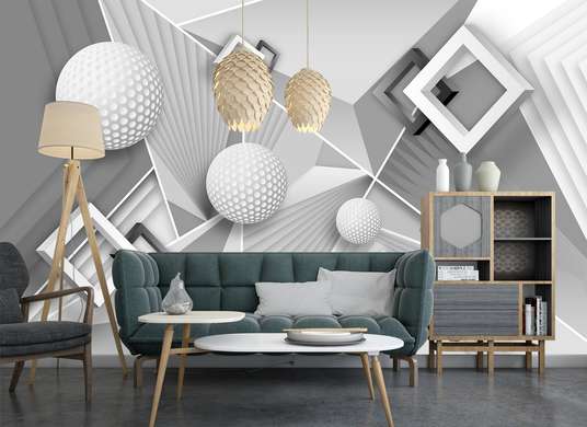 3D Wallpaper - Geometric shapes with cold colors