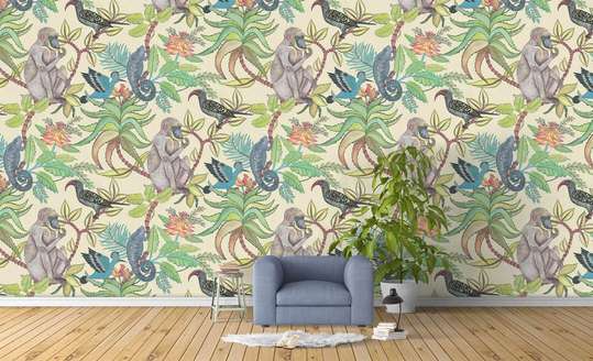 Wall Mural - Tropical wall with monkeys